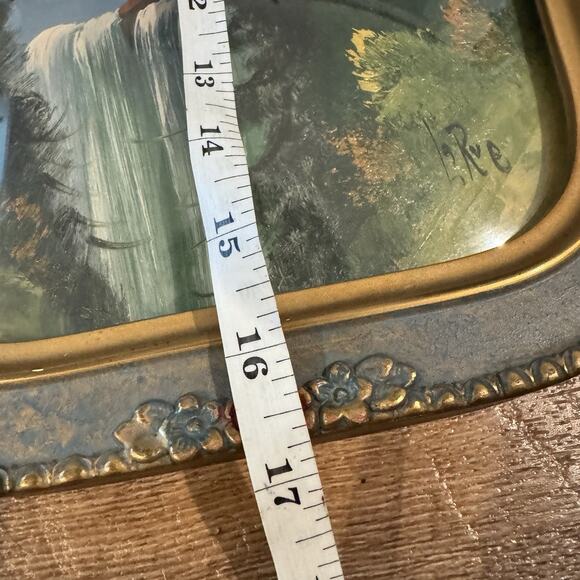 Antique Convex Bubble Frame Hexagonal Floral Carved Wood Mountain Waterfall READ - Picture 7 of 11